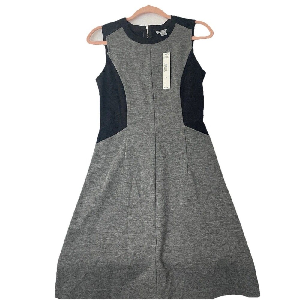 New DKNY Dress Womens 0 Black Two Tone Sheath Bodycon Sleeveless XS Stretch